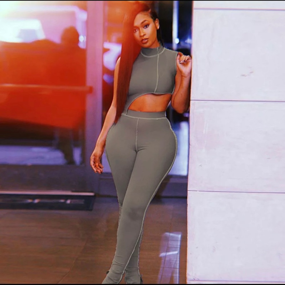 2 Piece Asymmetrical Crop Top & Bottom Set